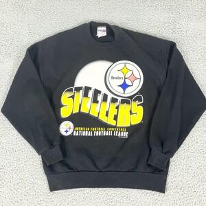 Vintage Pittsburgh Steelers Sweatshirt Mens Large Black NFL Football Chalk Line